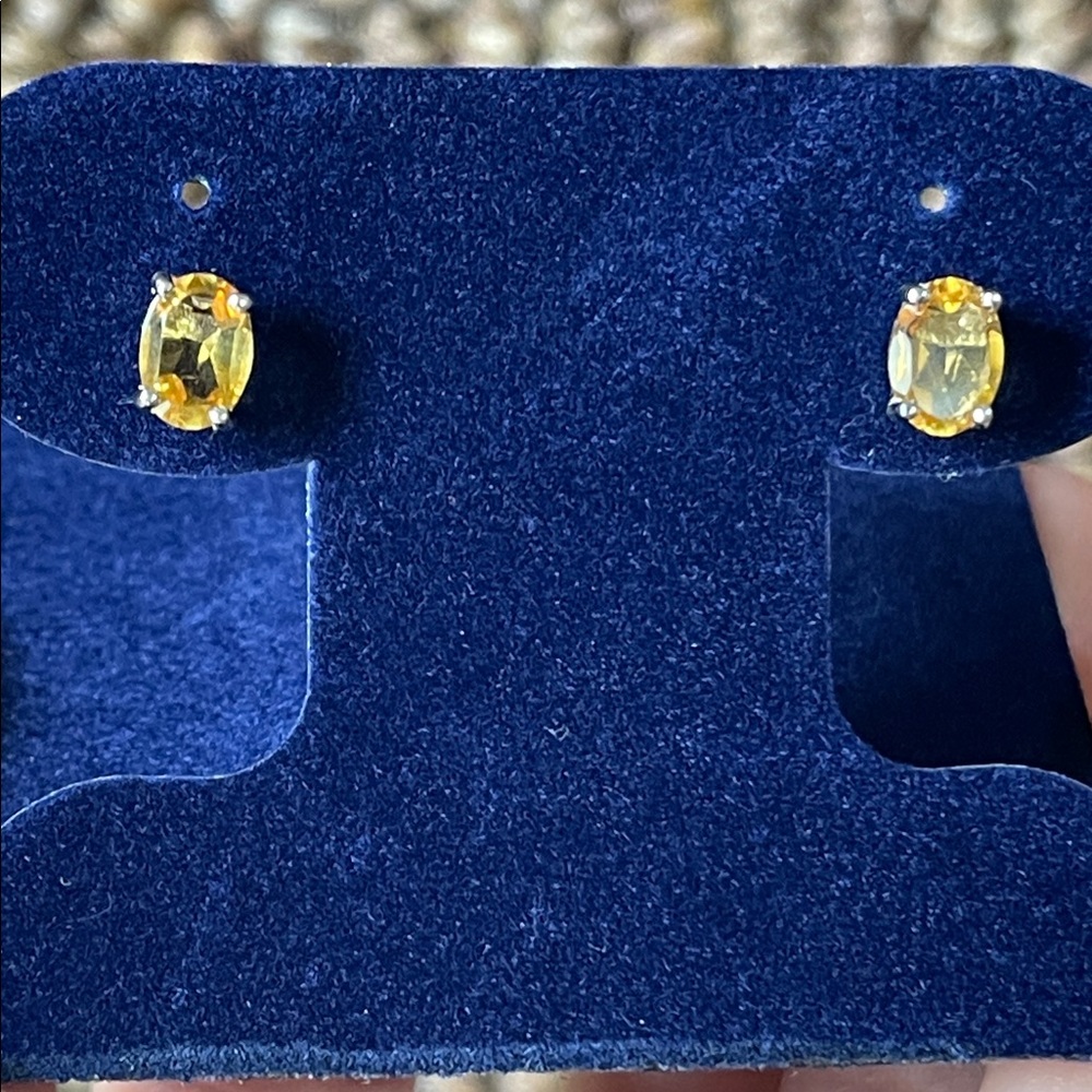 NWT Natural Citrine Gemstone 7X5mm Stud Earring in 925 Sterling Silver